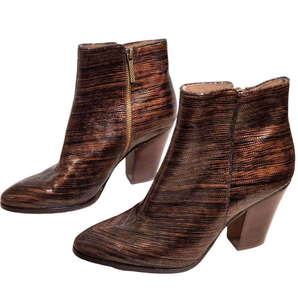 DONALD J. PLINER Swift Snake Embossed Brown Block Heel Ankle Booties Boots 9.5M